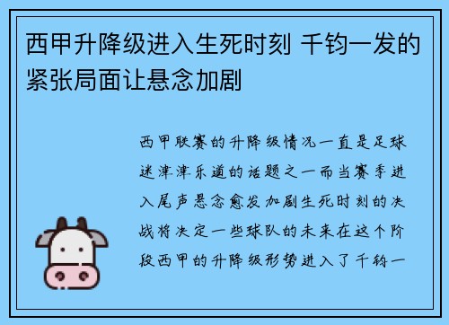 西甲升降级进入生死时刻 千钧一发的紧张局面让悬念加剧